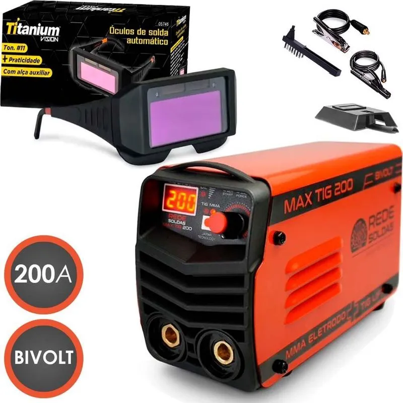 Inversora Solda Max Tig 200 Bivolt + Óculos Auto Ton. 11