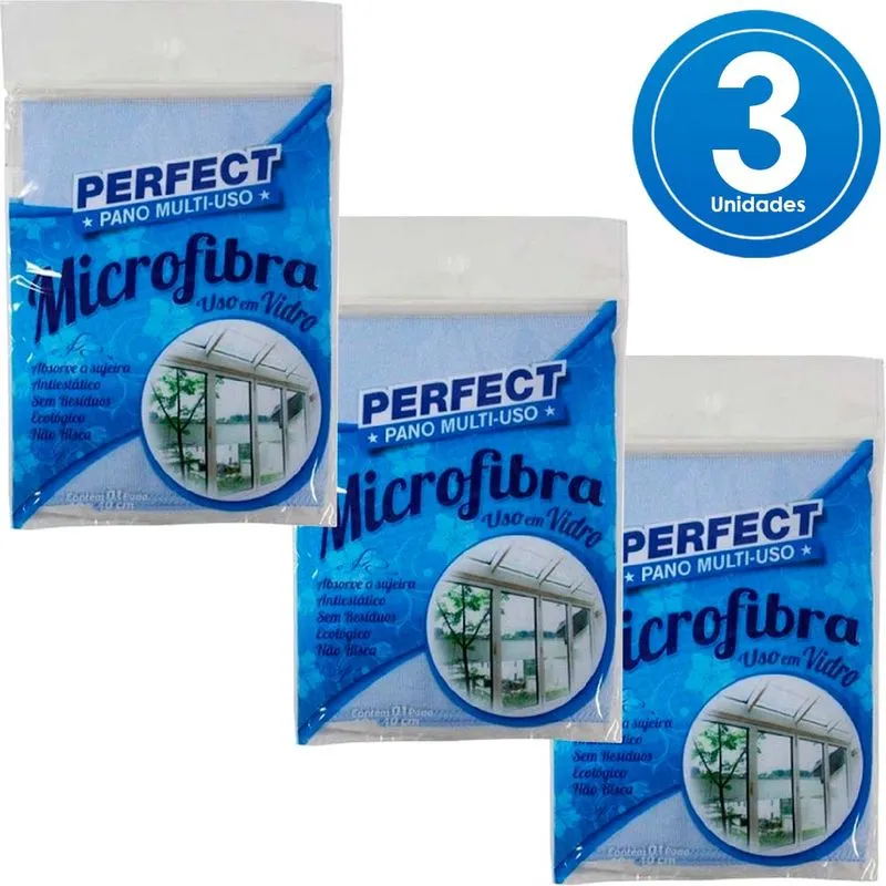 Kit Panos Microfibra Multiuso 40x40 Para Vidro C/3 Perfect
