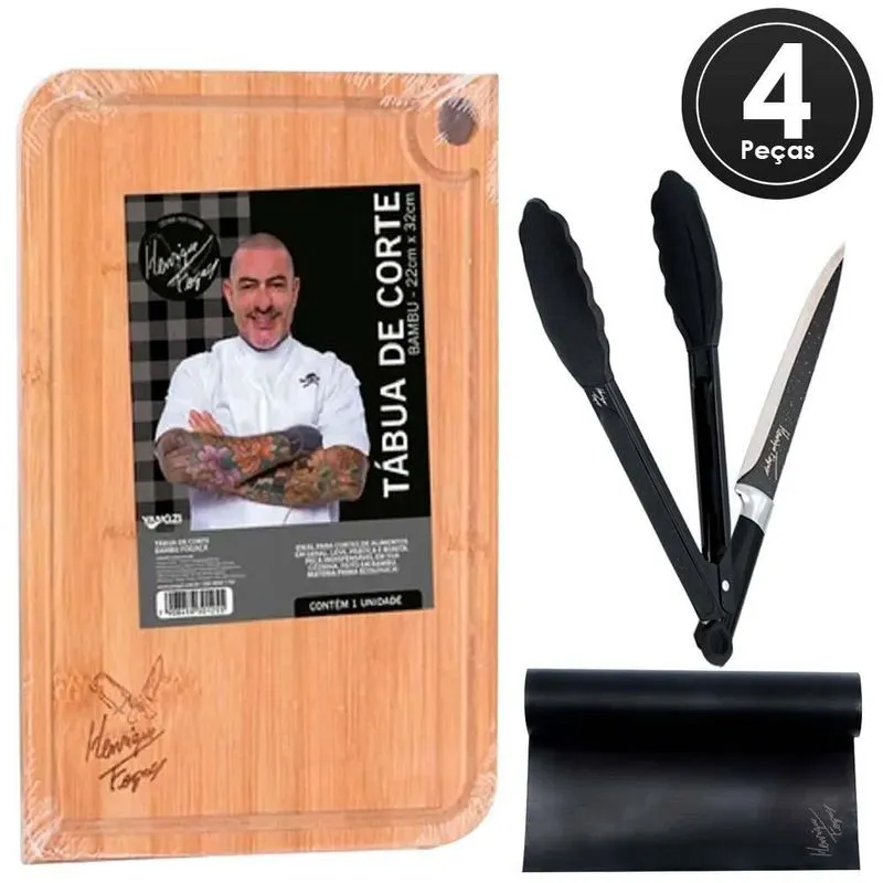 Kit Para Churrasco Completo 4 Peças Chef Fogaça Yangzi
