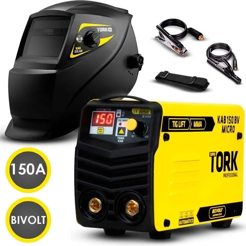 Inversora Solda 150a Bivolt Tork + Máscara 4k Auto Bivolt Un