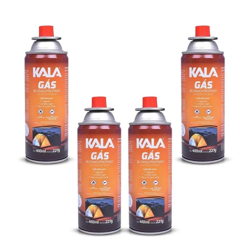 Jogo 4 Refil Fogareiro Gás Cartucho Camping 227g Kala