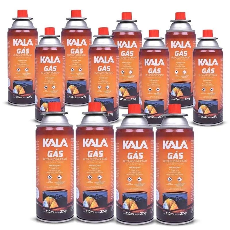 Jogo 12 Refil Fogareiro Gás Cartucho Camping 227g Kala