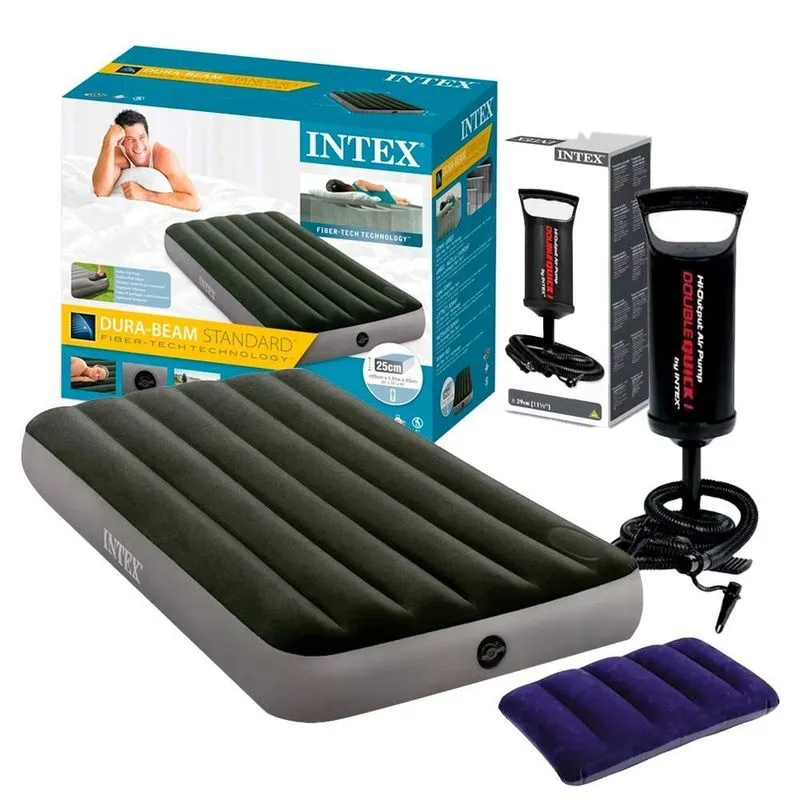 Colchão Inflável Solteiro Intex + Travesseiro E Bomba