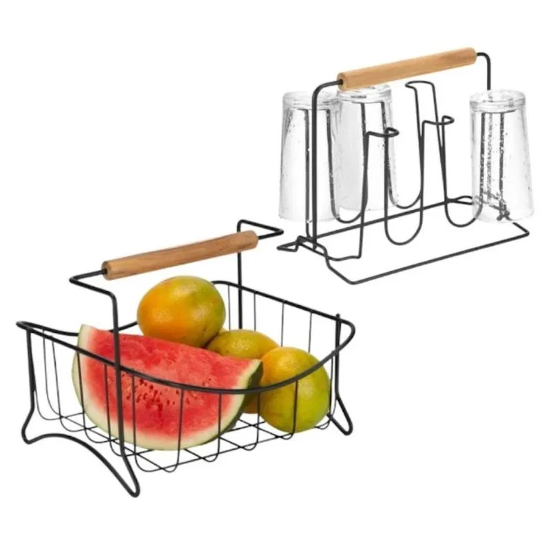 Kit Fruteira Centro De Mesa + Suporte Porta Copos