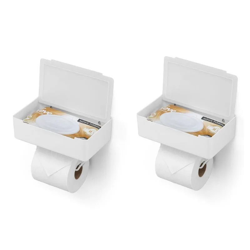 2 Und Porta Papel Higiênico Adesivo De Parede Arthi 3 Em 1