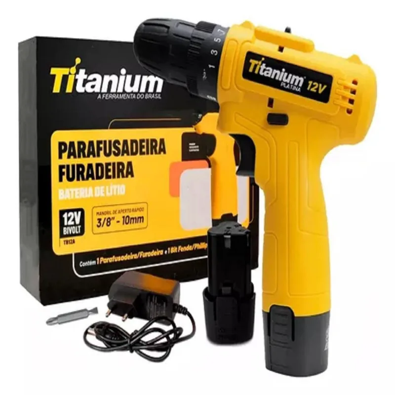 Parafusadeira Furadeira 12V 3/8 2Bat Biv Com Maleta 11Pcs