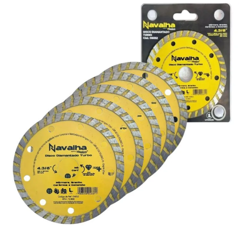 Kit 5 Disco Corte Diamantado Navalha 4.3/8 X 110Mm Titanium