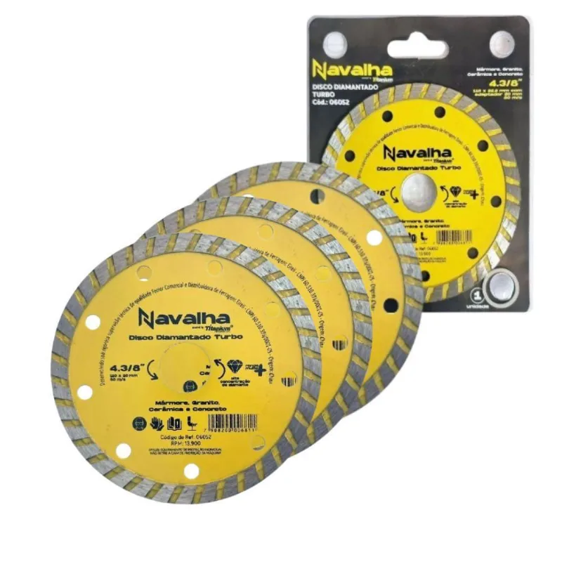 Kit 3 Disco Corte Diamantado Navalha 4.3/8 X 110Mm Titanium