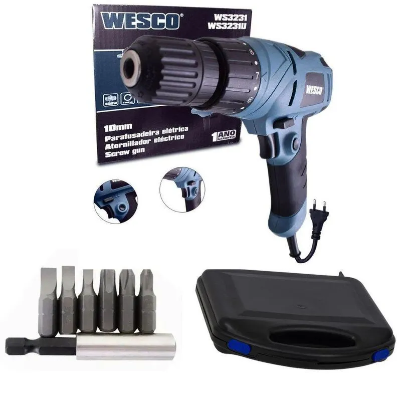 Parafusadeira Furadeira Wesco Ws3231 + Caixa + 7 Bits