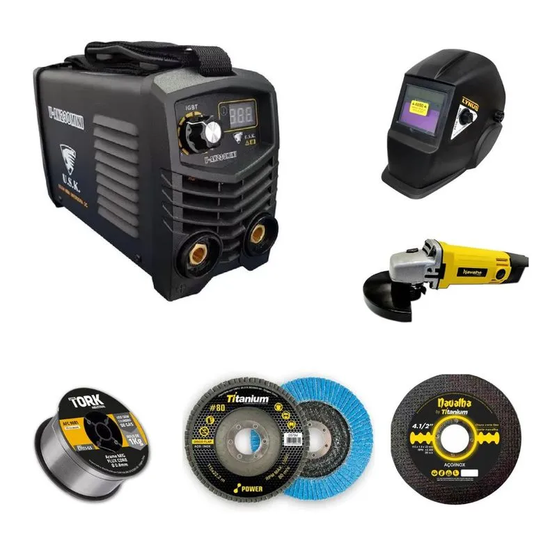 Kit Inversora 230a Mini + Máscara + Esmeril 600w + Acessórios