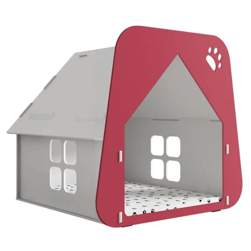Casinha Pet Cachorro Gato Branca E Vermelho Escuro P