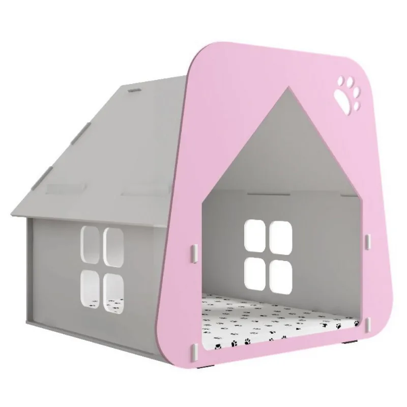 Casinha Pet Cachorro/gato Branca e Rosa Tamanho P