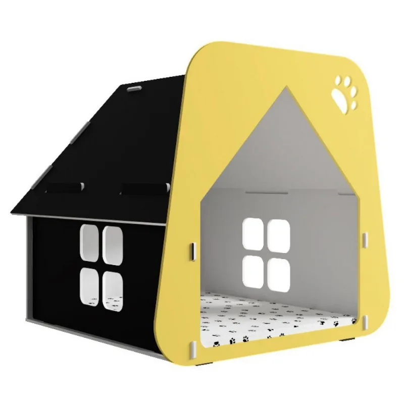 Casinha Pet Cachorro/gato Preta e Amarela Tamanho P