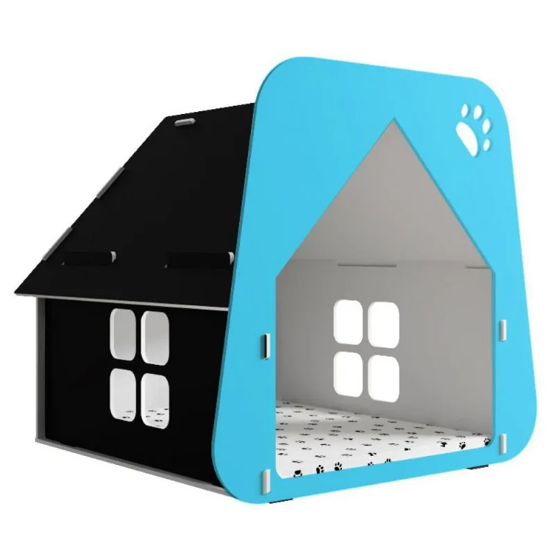 Casinha Pet Cachorro/gato Preto e Azul Claro Tamanho P