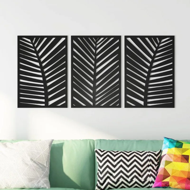 Quadros Decorativos MDF Trio Folhagem Preto