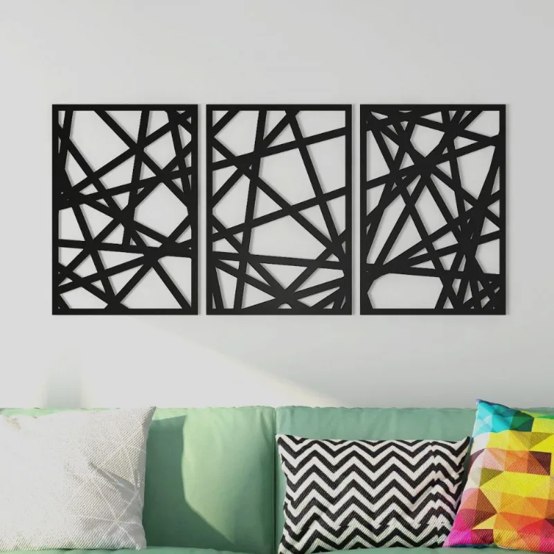 Quadros Decorativos MDF Trio Linhas Preto