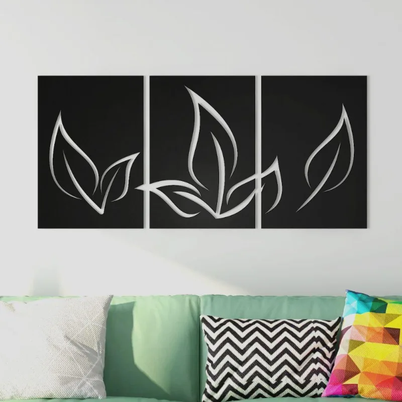 Quadros Decorativos MDF Trio Folhagens Preto