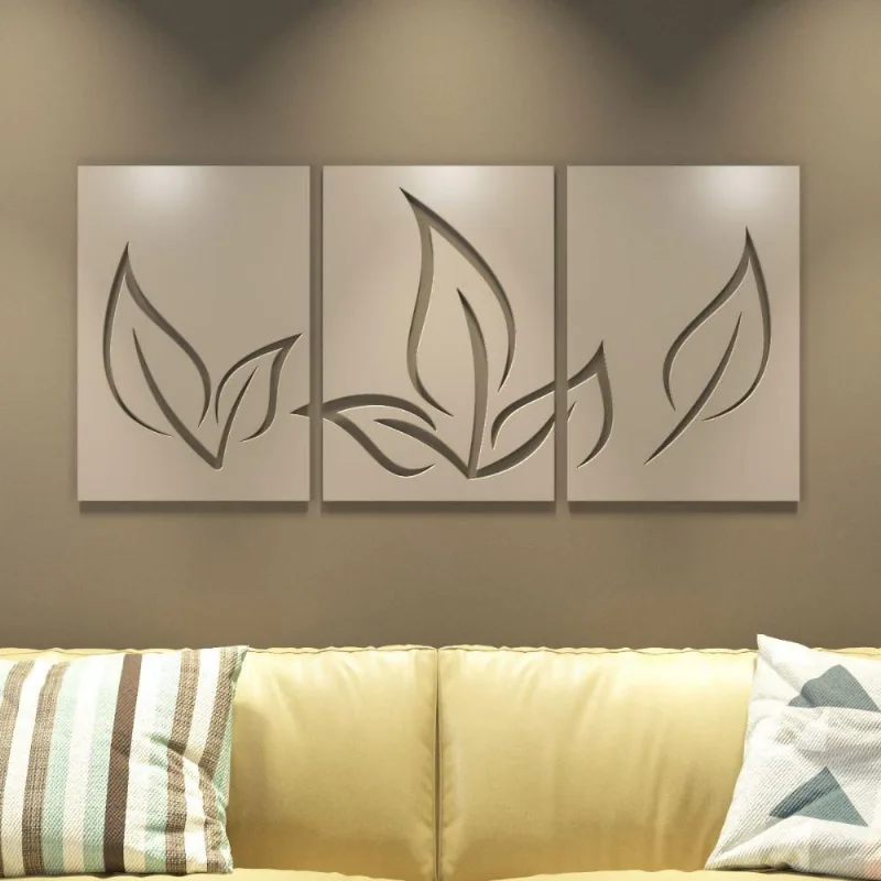 Quadros Decorativos MDF Trio Folhagens Fendi