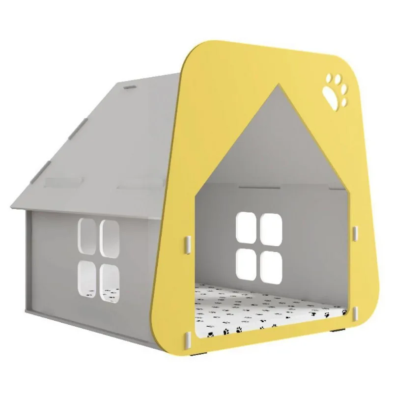 Casinha Pet Cachorro Gato Branca e Amarela Tamanho M