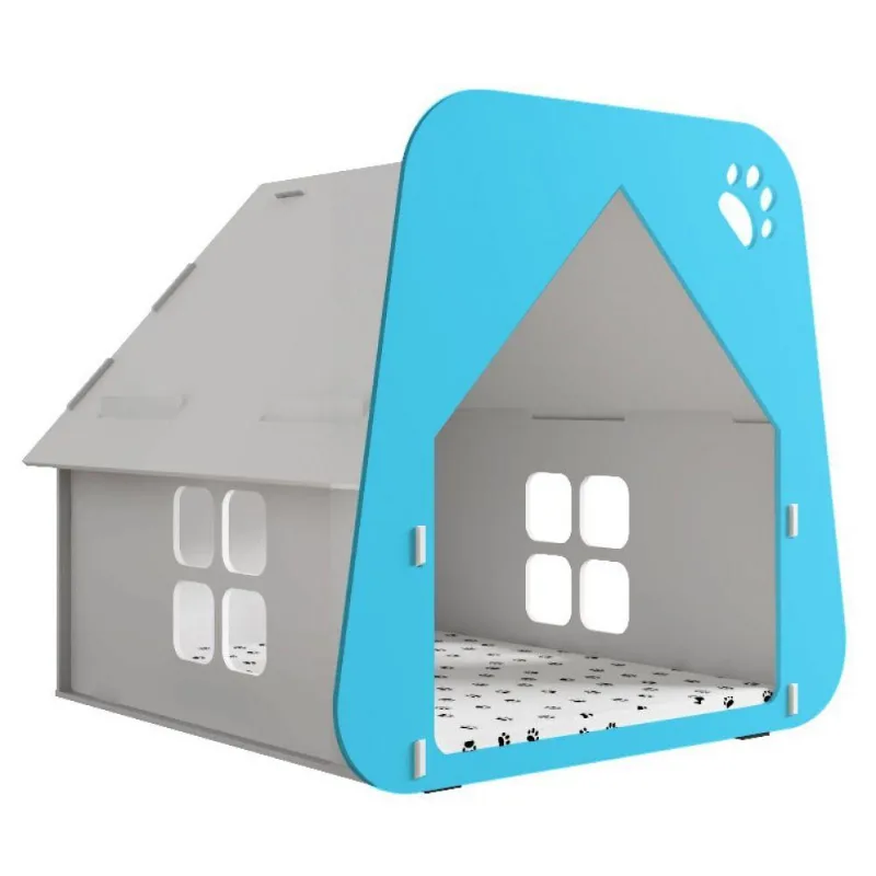 Casinha Pet Cachorro Gato Branca e Azul Claro Tamanho M
