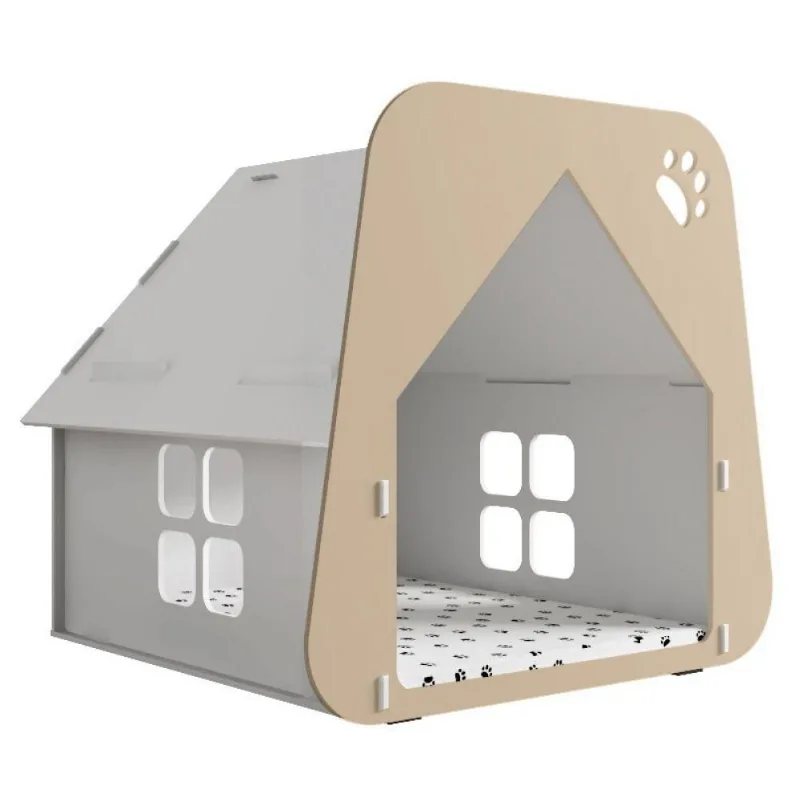 Casinha Pet Cachorro Gato Branca e Fendi Tamanho M