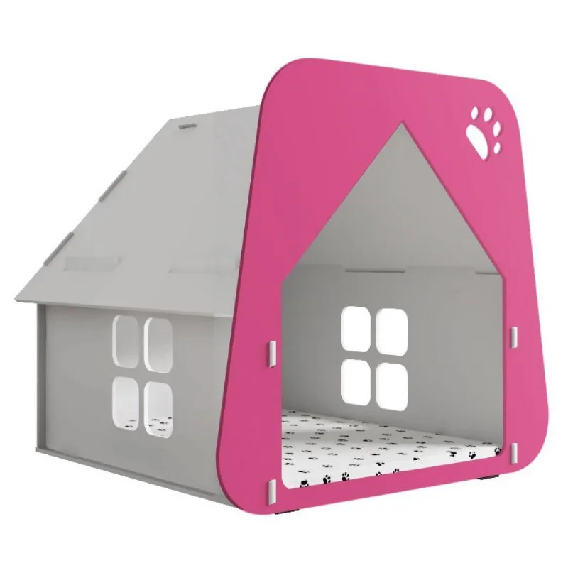 Casinha Pet Cachorro Gato Branca e Pink Tamanho M