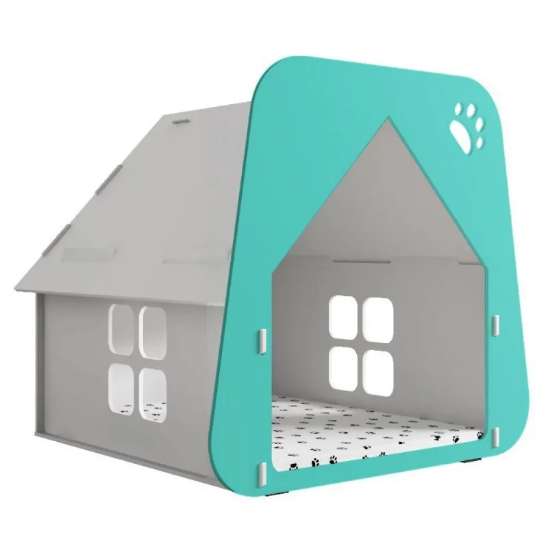 Casinha Pet Cachorro Gato Branca e Turquesa Tamanho M