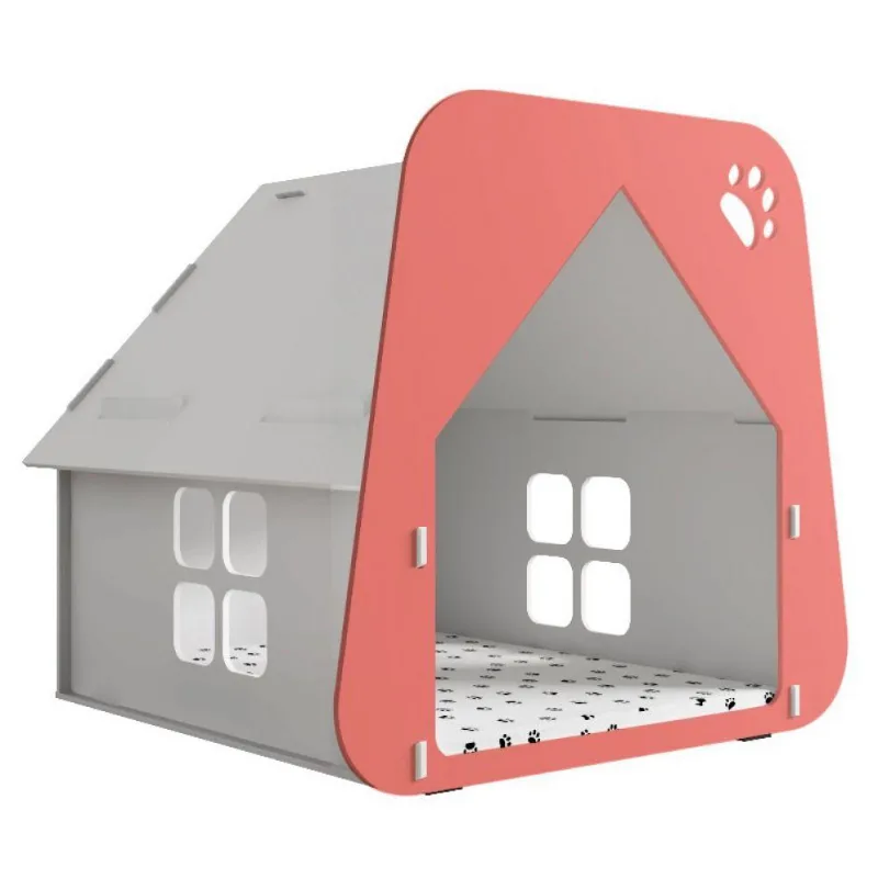 Casinha Pet Cachorro Gato Branca e Coral Tamanho G