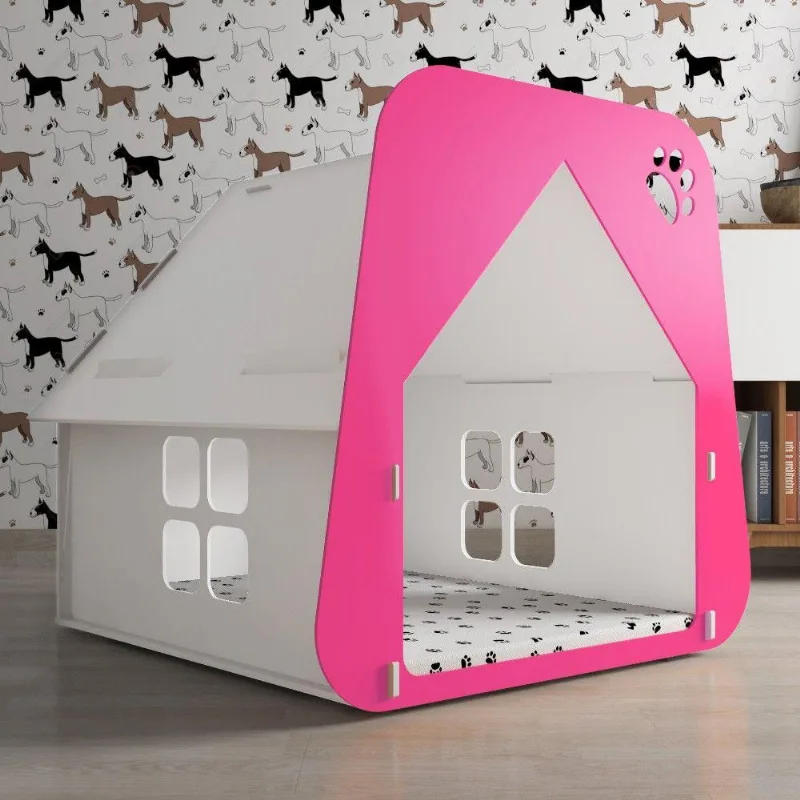 Casinha Pet CachorroGato Branca e Pink Tamanho G