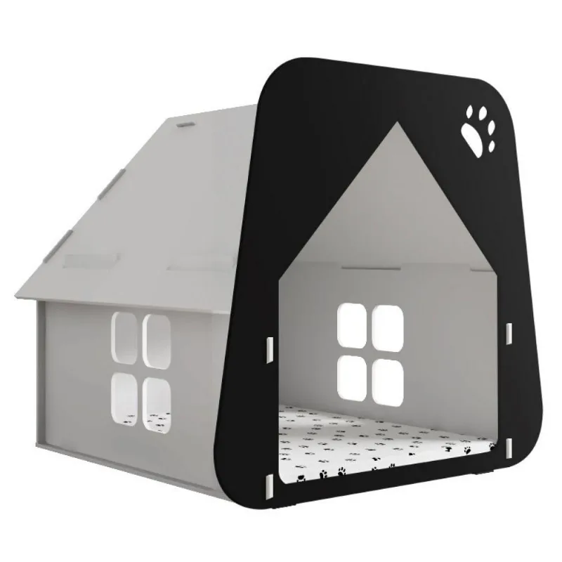 Casinha Pet Cachorro Gato Branca e Preto Tamanho G