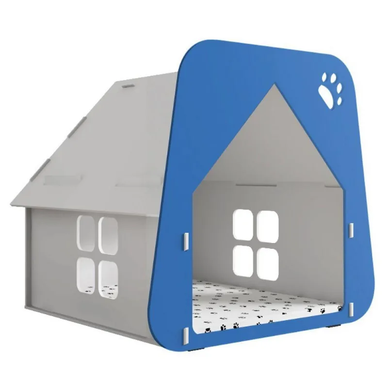 Casinha Pet Cachorro Gato Branca e Azul Tamanho G