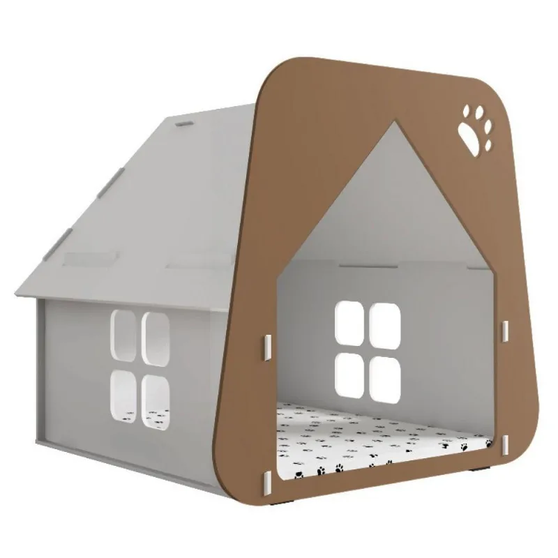Casinha Pet Cachorro Gato Branca e Café Tamanho G