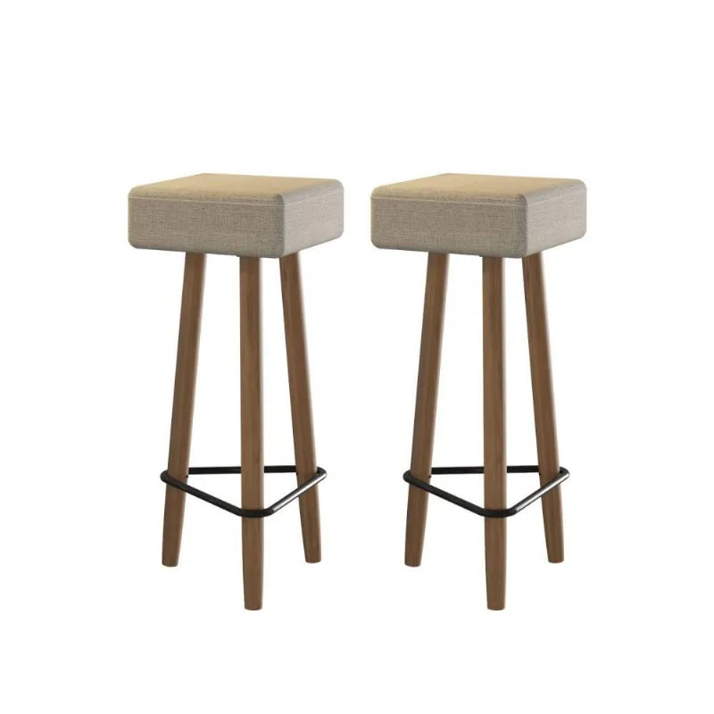 Conjunto de 2 Banquetas Quadradas 3 Pés Assento Liso Bege