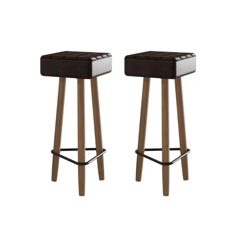 Conjunto de 2 Banquetas Quadradas 3 Pés Marrom