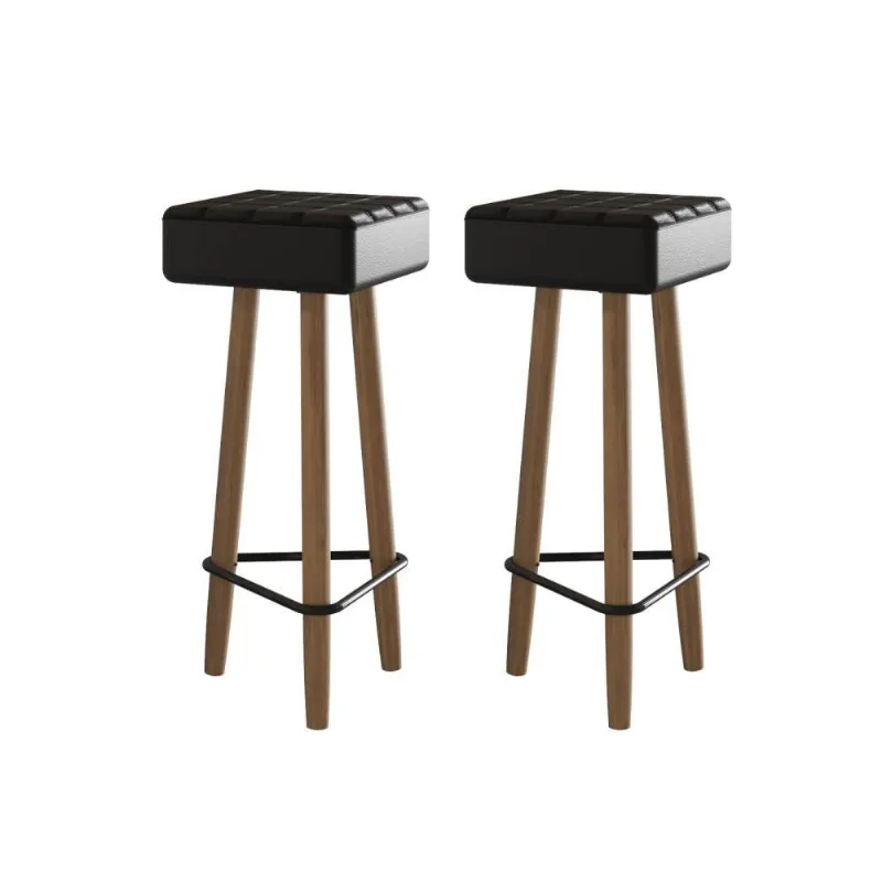 Conjunto de 2 Banquetas Quadradas 3 Pés Preto