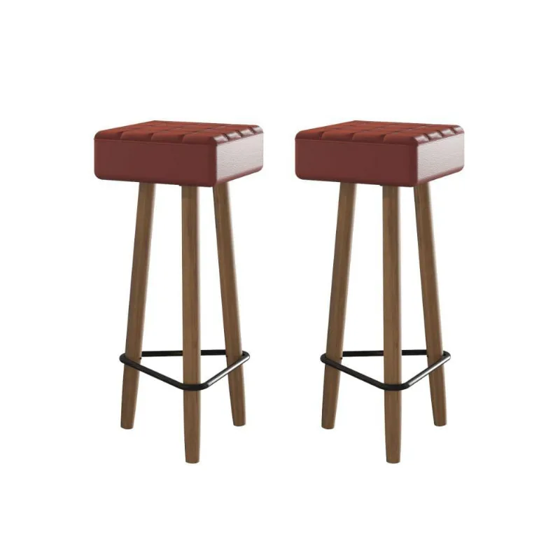 Conjunto de 2 Banquetas Quadradas 3 Pés Vermelha