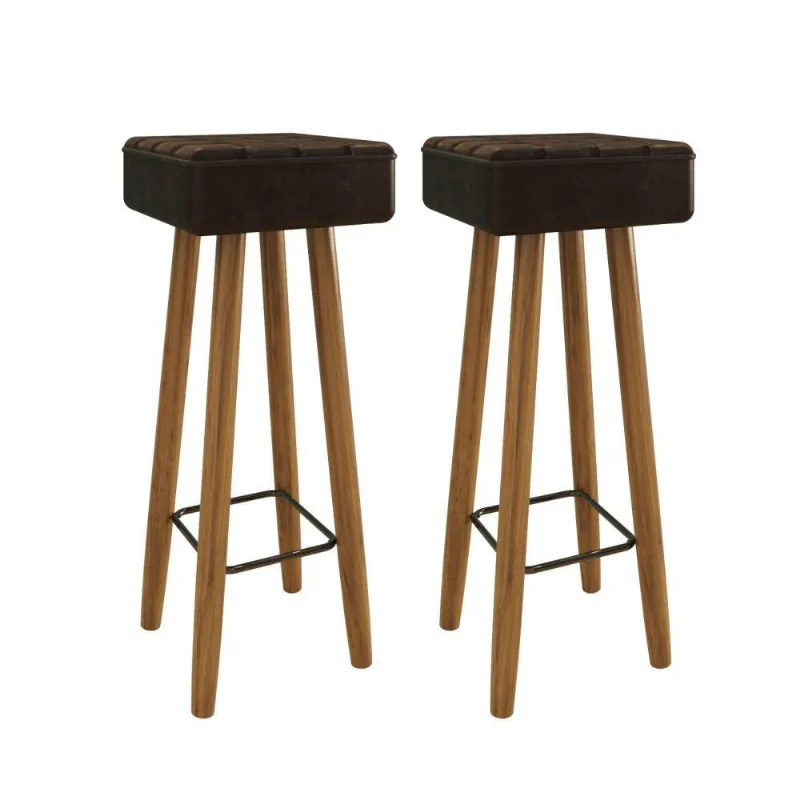 Conjunto de 2 Banquetas Quadradas 4 Pés Marrom