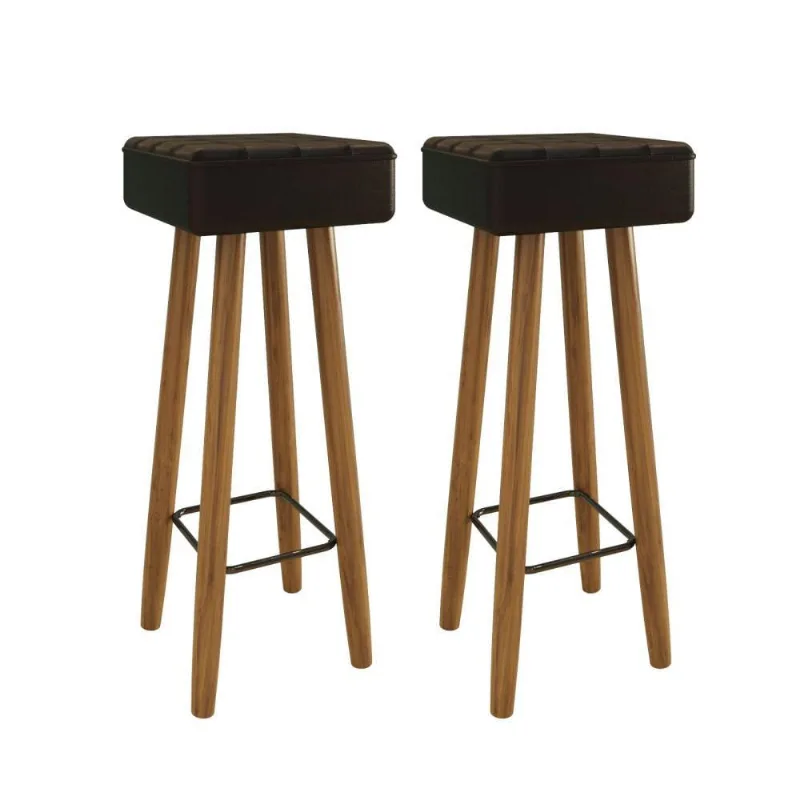 Conjunto de 2 Banquetas Quadradas 4 Pés Preta