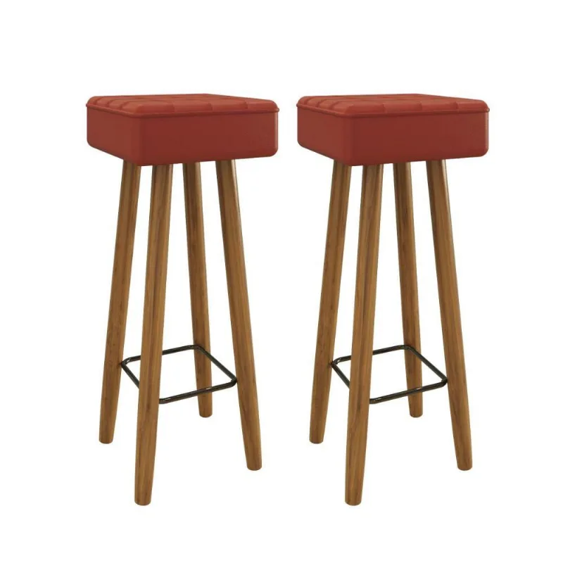 Conjunto de 2 Banquetas Quadradas 4 Pés Vermelha