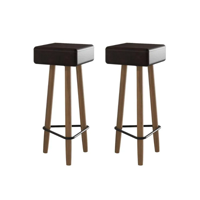 Conjunto de 2 Banquetas Quadradas 3 Pés Marrom