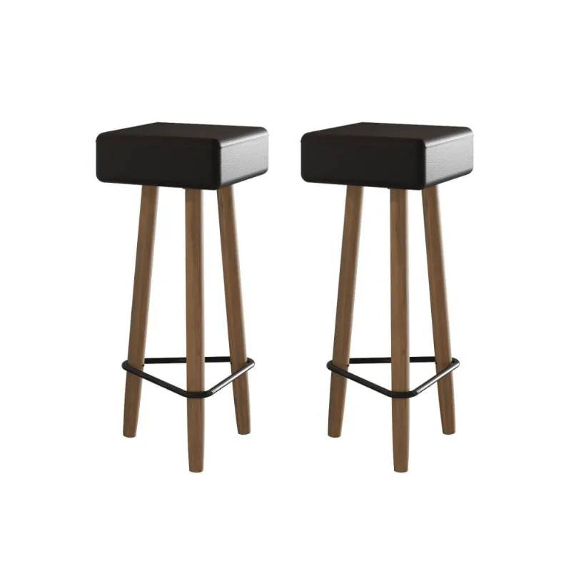 Conjunto de 2 Banquetas Quadradas 3 Pés Preta