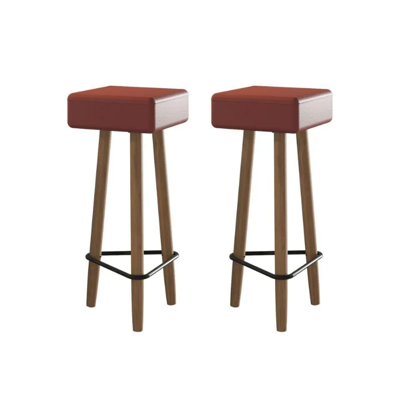 Conjunto de 2 Banquetas Quadradas 3 Pés Vermelha