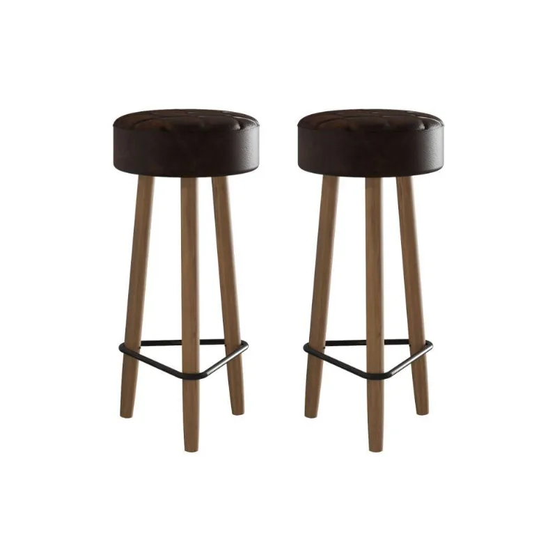 Conjunto de 2 Banquetas Redondas 3 Pés Marrom