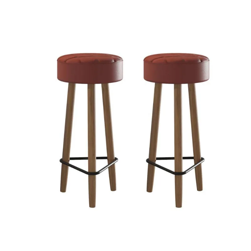 Conjunto de 2 Banquetas Redondas 3 Pés Vermelha