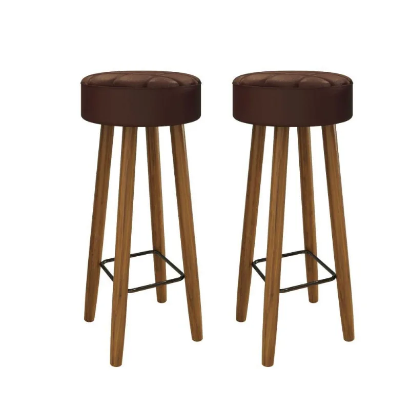Conjunto de 2 Banquetas Redondas 4 Pés Marrom