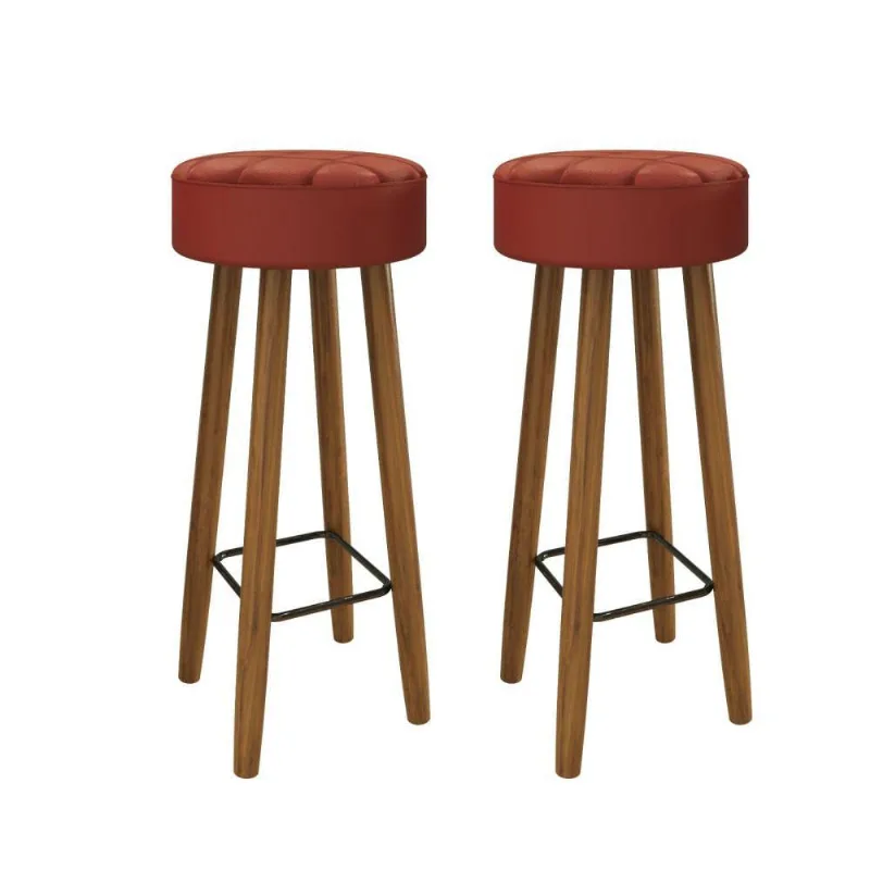 Conjunto de 2 Banquetas Redondas 4 Pés Vermelha