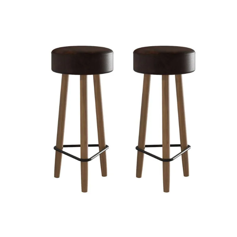 Conjunto de 2 Banquetas Redondas 3 Pés Marrom