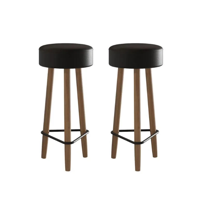 Conjunto de 2 Banquetas Redondas 3 Pés Preta