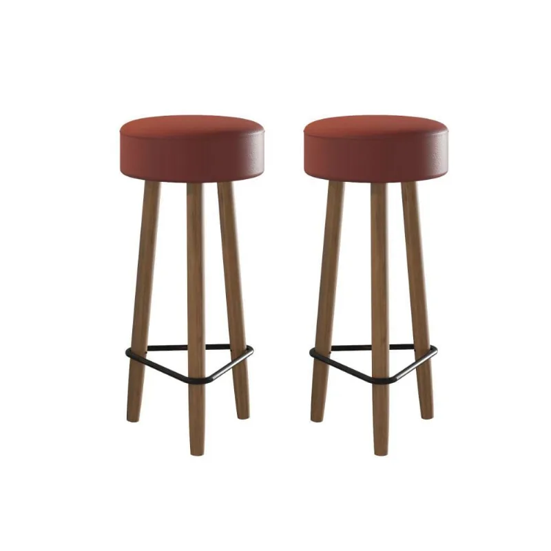 Conjunto de 2 Banquetas Redondas 3 Pés Vermelha
