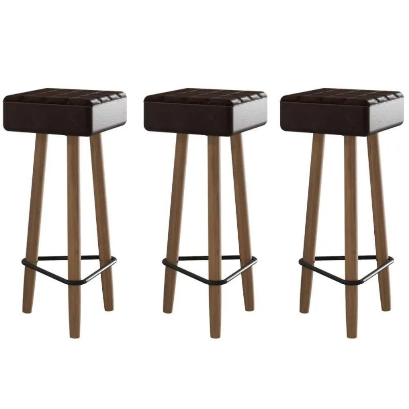 Conjunto de 3 Banquetas Quadradas 3 Pés Marrom